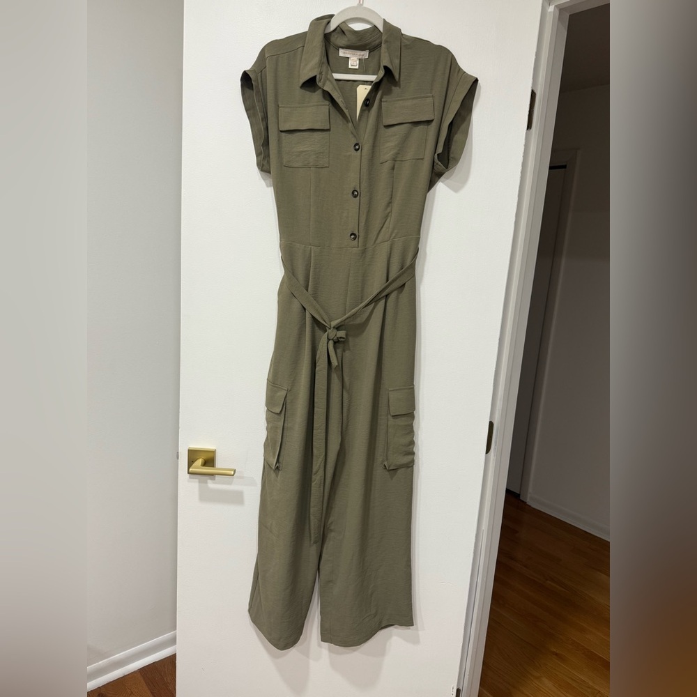 Monteau Olive Green Button-Up Jumpsuit- new with tags